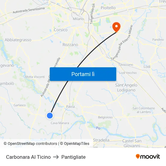 Carbonara Al Ticino to Pantigliate map