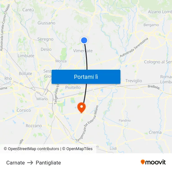 Carnate to Pantigliate map