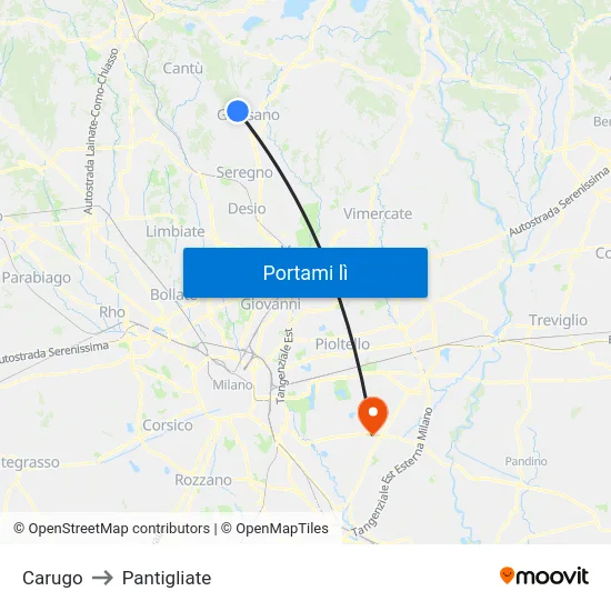 Carugo to Pantigliate map