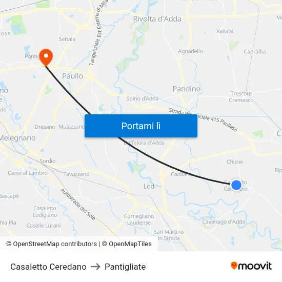 Casaletto Ceredano to Pantigliate map