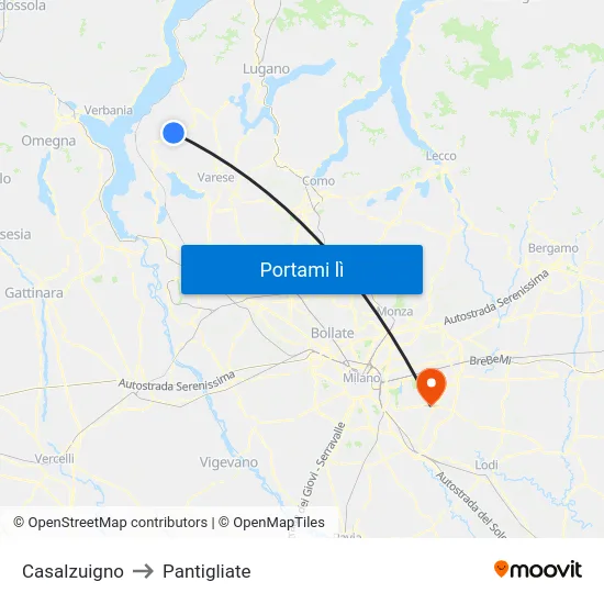 Casalzuigno to Pantigliate map