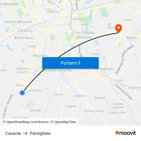 Casarile to Pantigliate map
