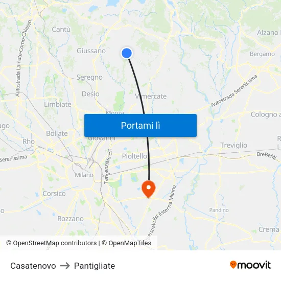 Casatenovo to Pantigliate map