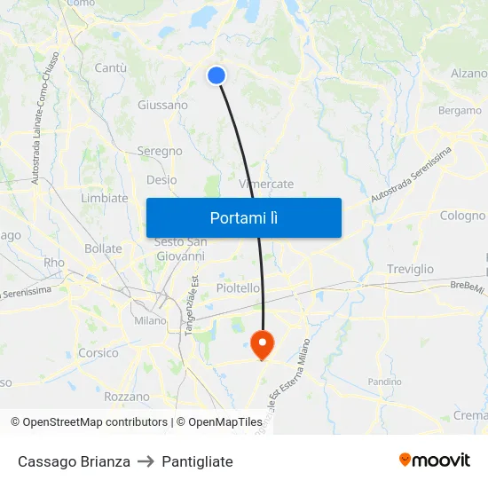 Cassago Brianza to Pantigliate map