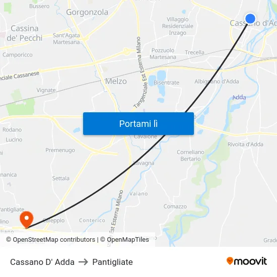Cassano D' Adda to Pantigliate map