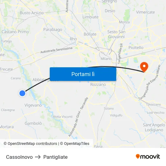 Cassolnovo to Pantigliate map