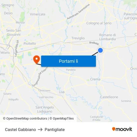 Castel Gabbiano to Pantigliate map