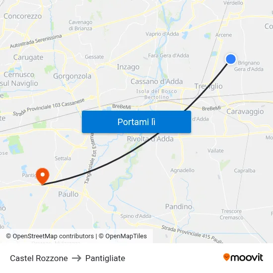 Castel Rozzone to Pantigliate map