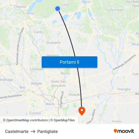 Castelmarte to Pantigliate map