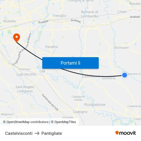 Castelvisconti to Pantigliate map
