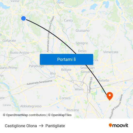 Castiglione Olona to Pantigliate map