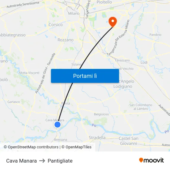 Cava Manara to Pantigliate map