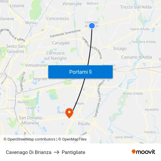 Cavenago Di Brianza to Pantigliate map