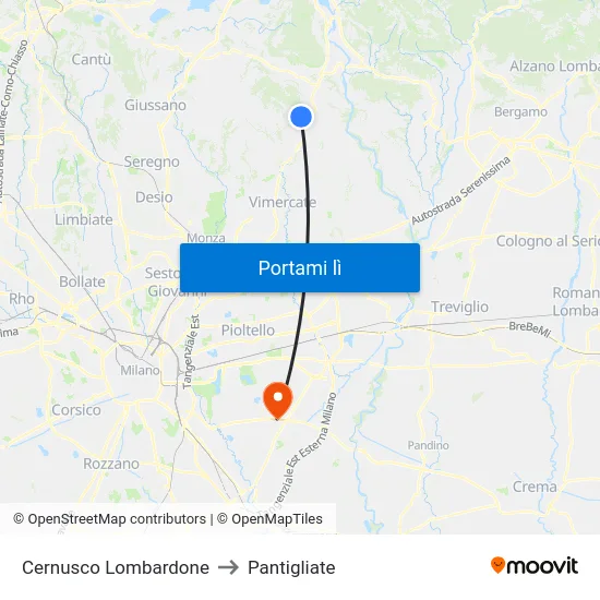 Cernusco Lombardone to Pantigliate map