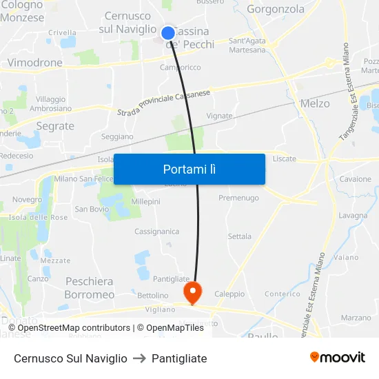 Cernusco Sul Naviglio to Pantigliate map