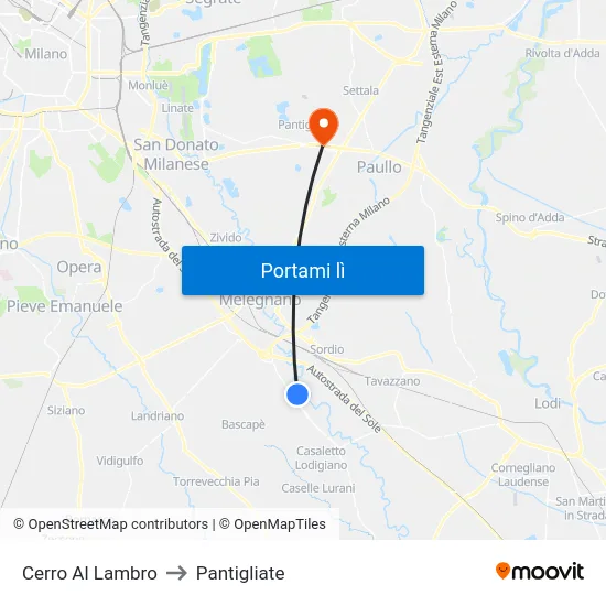 Cerro Al Lambro to Pantigliate map
