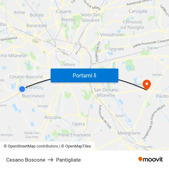 Cesano Boscone to Pantigliate map