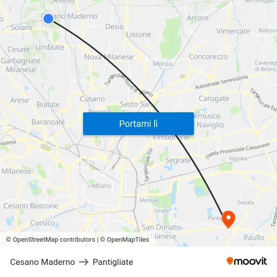 Cesano Maderno to Pantigliate map
