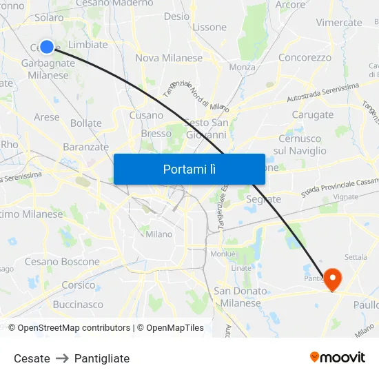 Cesate to Pantigliate map