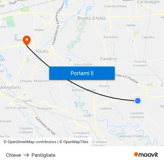 Chieve to Pantigliate map