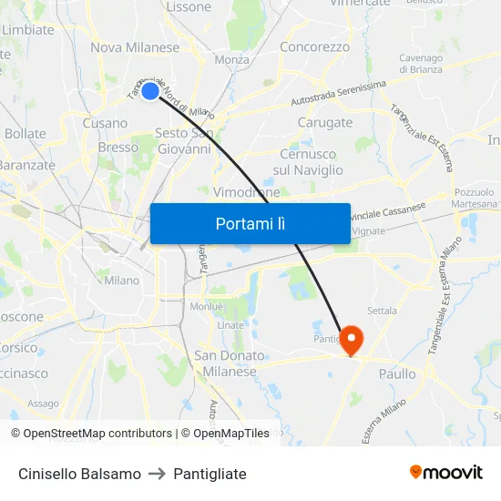 Cinisello Balsamo to Pantigliate map