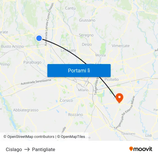 Cislago to Pantigliate map