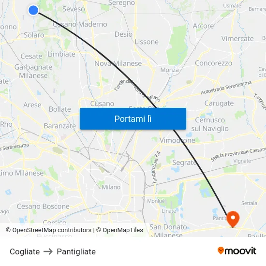Cogliate to Pantigliate map