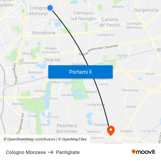 Cologno Monzese to Pantigliate map