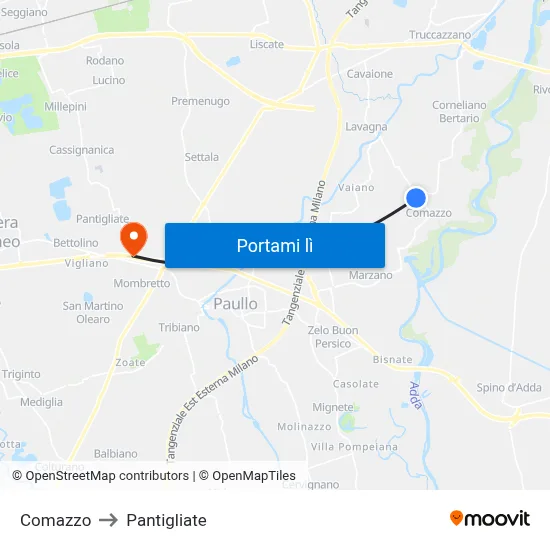Comazzo to Pantigliate map