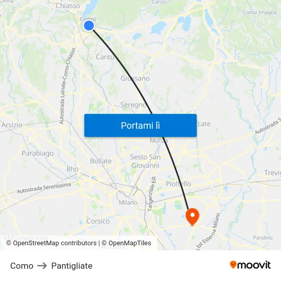 Como to Pantigliate map