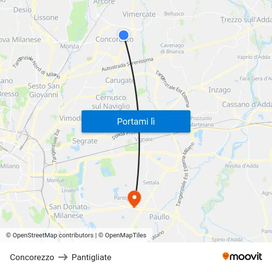 Concorezzo to Pantigliate map