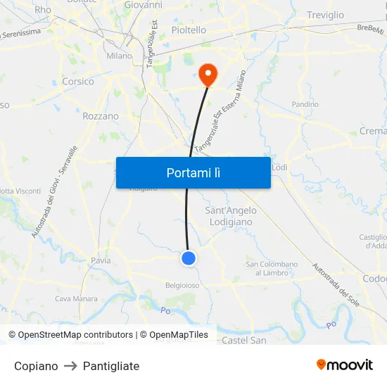 Copiano to Pantigliate map