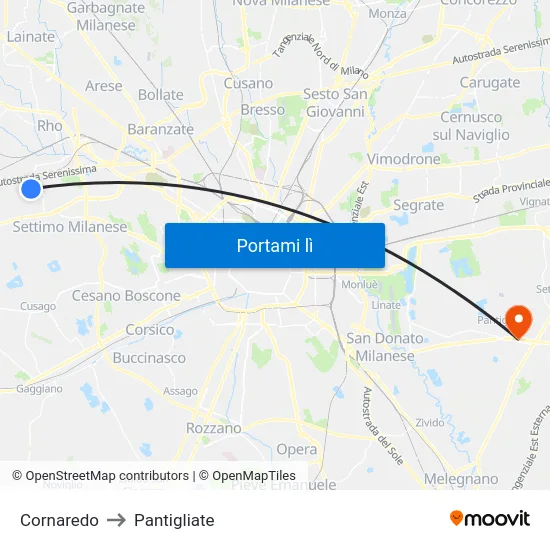 Cornaredo to Pantigliate map