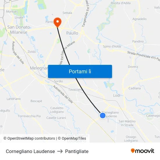 Cornegliano Laudense to Pantigliate map