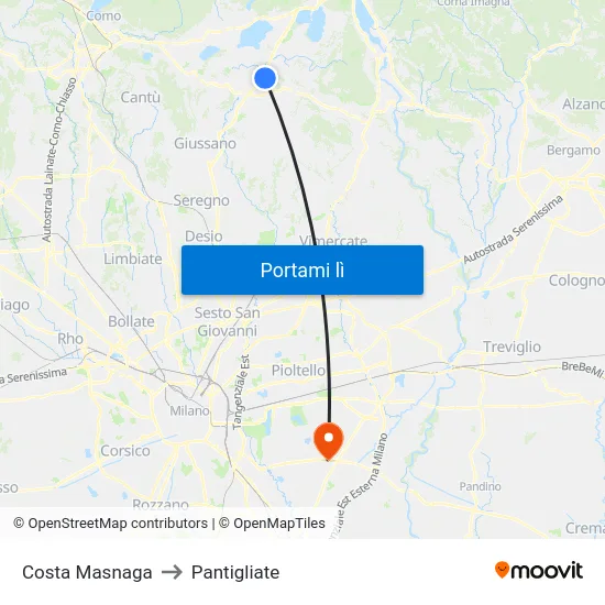Costa Masnaga to Pantigliate map