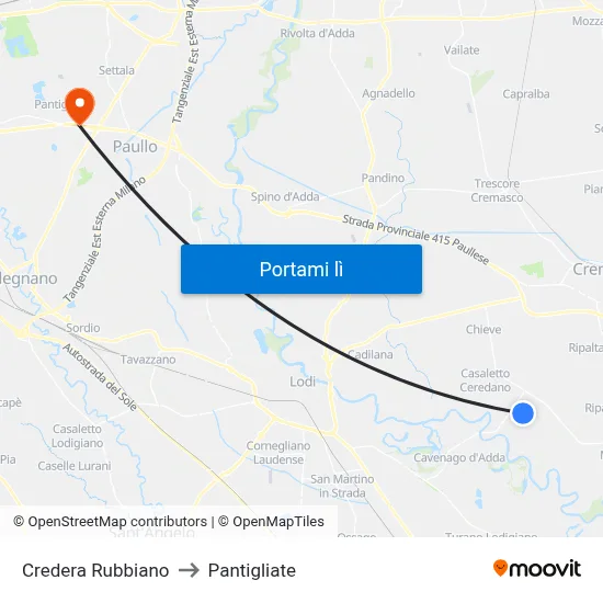 Credera Rubbiano to Pantigliate map