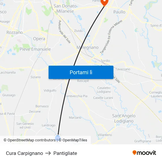 Cura Carpignano to Pantigliate map