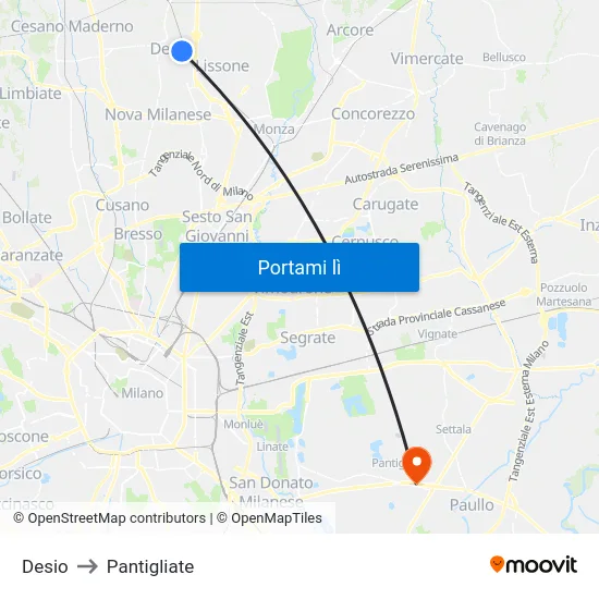 Desio to Pantigliate map