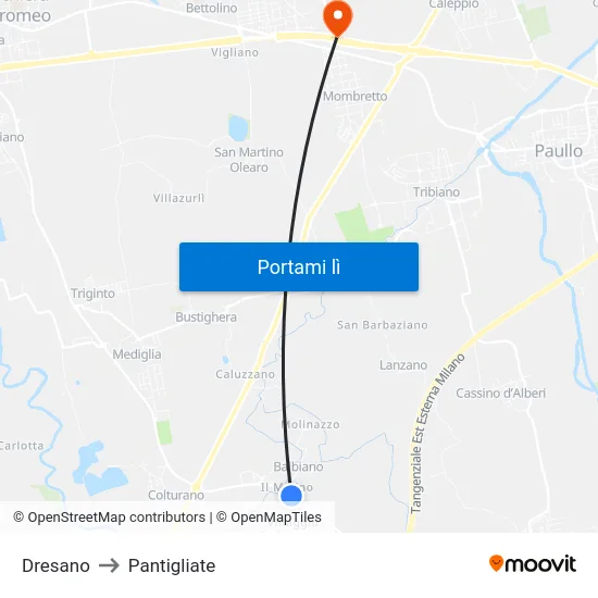 Dresano to Pantigliate map