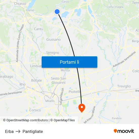 Erba to Pantigliate map