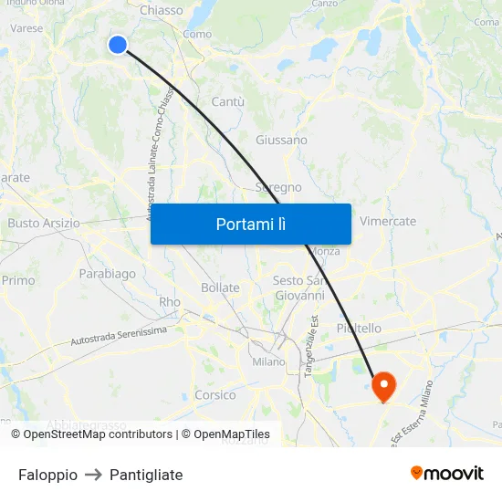Faloppio to Pantigliate map