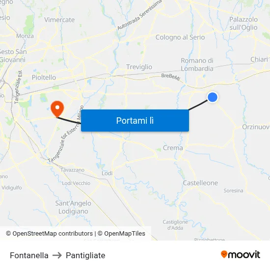 Fontanella to Pantigliate map