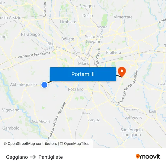 Gaggiano to Pantigliate map
