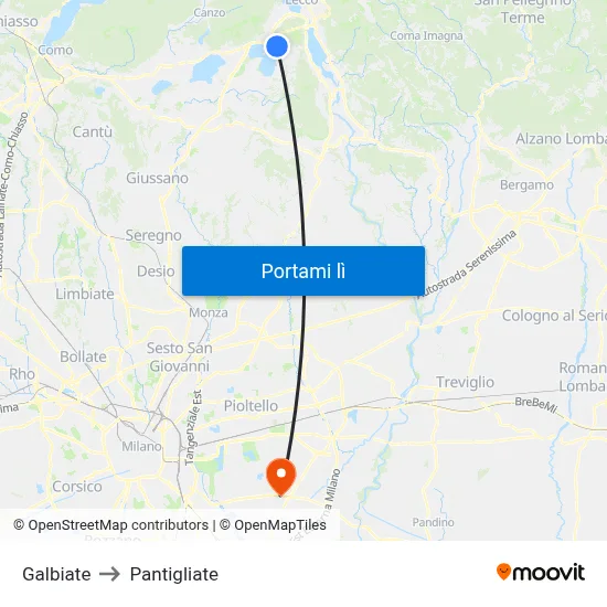 Galbiate to Pantigliate map