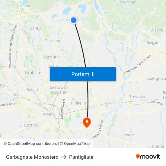 Garbagnate Monastero to Pantigliate map