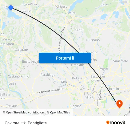 Gavirate to Pantigliate map