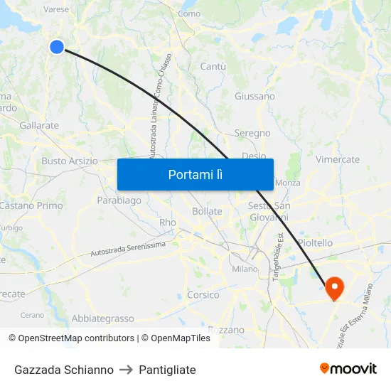 Gazzada Schianno to Pantigliate map