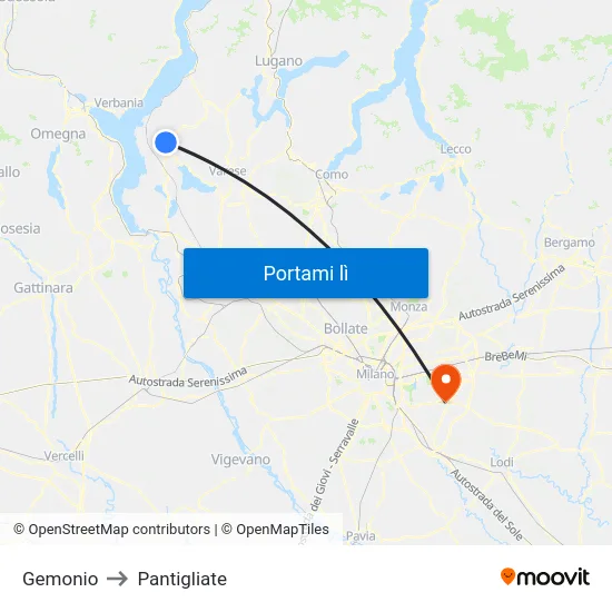 Gemonio to Pantigliate map