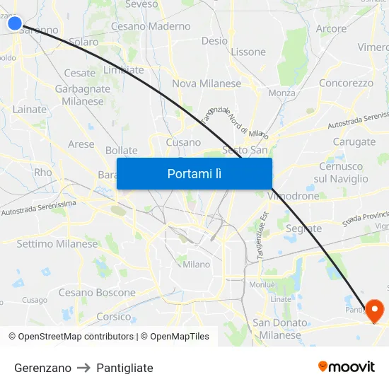 Gerenzano to Pantigliate map