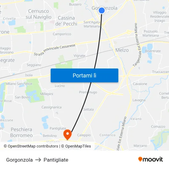 Gorgonzola to Pantigliate map
